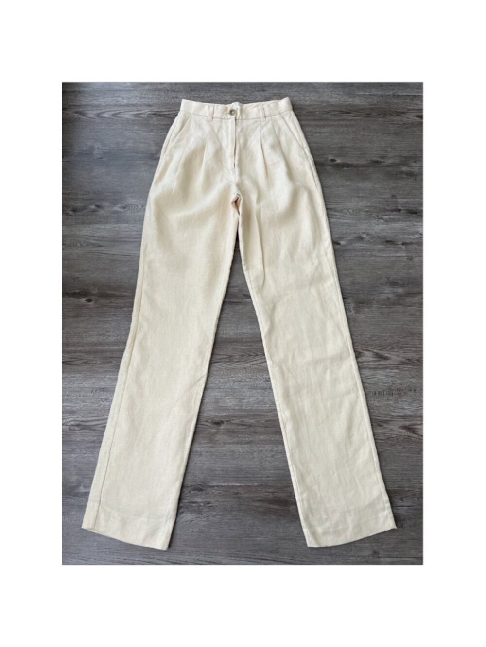 Anine Bing High Waist Linen Trousers Womens US 0 Cream Pleated Wide Leg